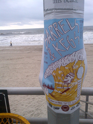 Barrels & Kegs beer label at beach during 2012 end-of-summer event at Rockaway Beach