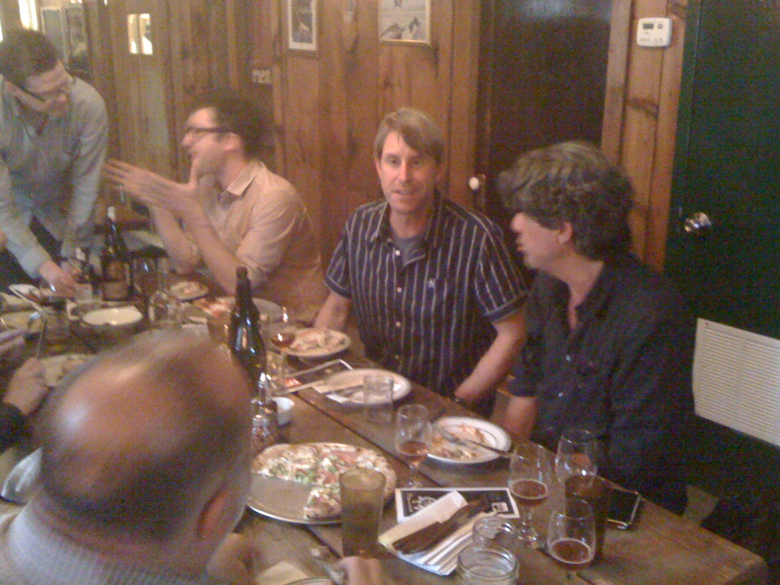 Jon Lundbom, Dave Brodrick, and Ray Deter at Roberta's Restaurant after Beer Sessions Radio taping, 2010