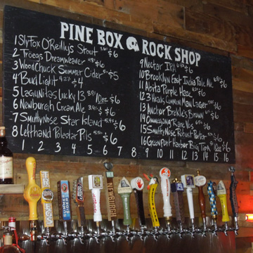 Pine Box Rock Shop draft beer menu board with numbered tap list, circa 2012