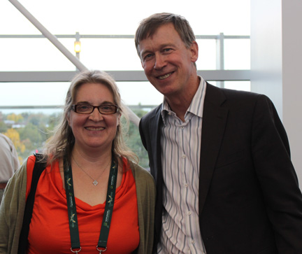Colorado Governor John Hickenlooper with Good Beer Seal representative at Great American Beer Festival, 2012