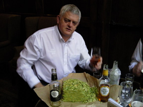 John Bexon, Head Brewer at Greene King, gestures while speaking at Beer Sessions Radio panel, November 2011