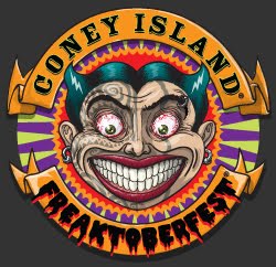 Coney Island Freaktoberfest 2012 logo featuring colorful cartoon clown face with exaggerated grin