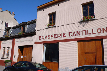 Brasserie Cantillon exterior in Brussels with red trim and wooden doors, circa 2012
