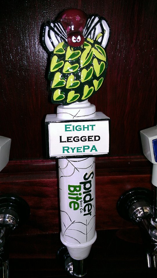 Spider Bite Beer Co. Eight Legged Rye PA tap handle with illustrated insect design, circa 2012