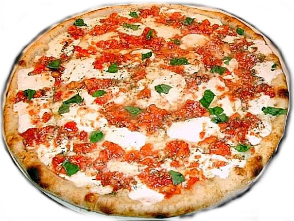 Margherita pizza with tomato sauce, fresh mozzarella, and basil