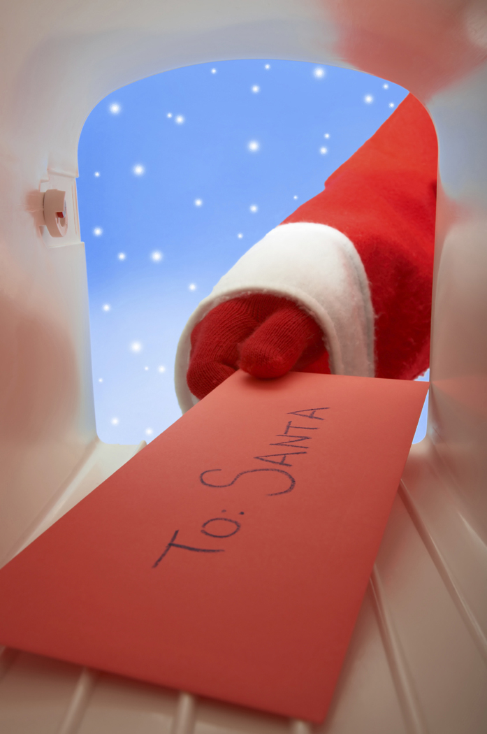Santa hat and red envelope with