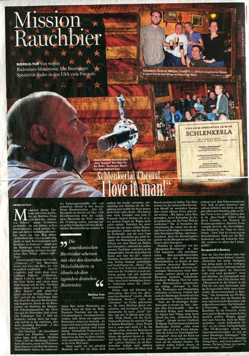 Mission Rauchbier article featuring Schlenkerla brewery's U.S. tour, circa 2011, with German text and photos of brewery...